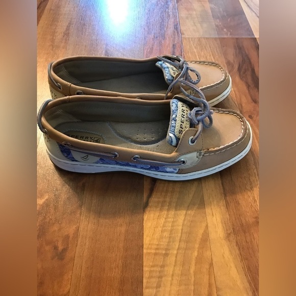 SPERRY Womens Leather Angelfish Boat Lace Tie Sequins Loafer Tan Shoe Size 6.5 - Picture 3 of 13